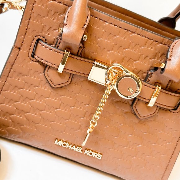 Michael Kors Hamilton XS MINI Satchel Shoulder Crossbody Bag MK Embossed Brown - Picture 7 of 16